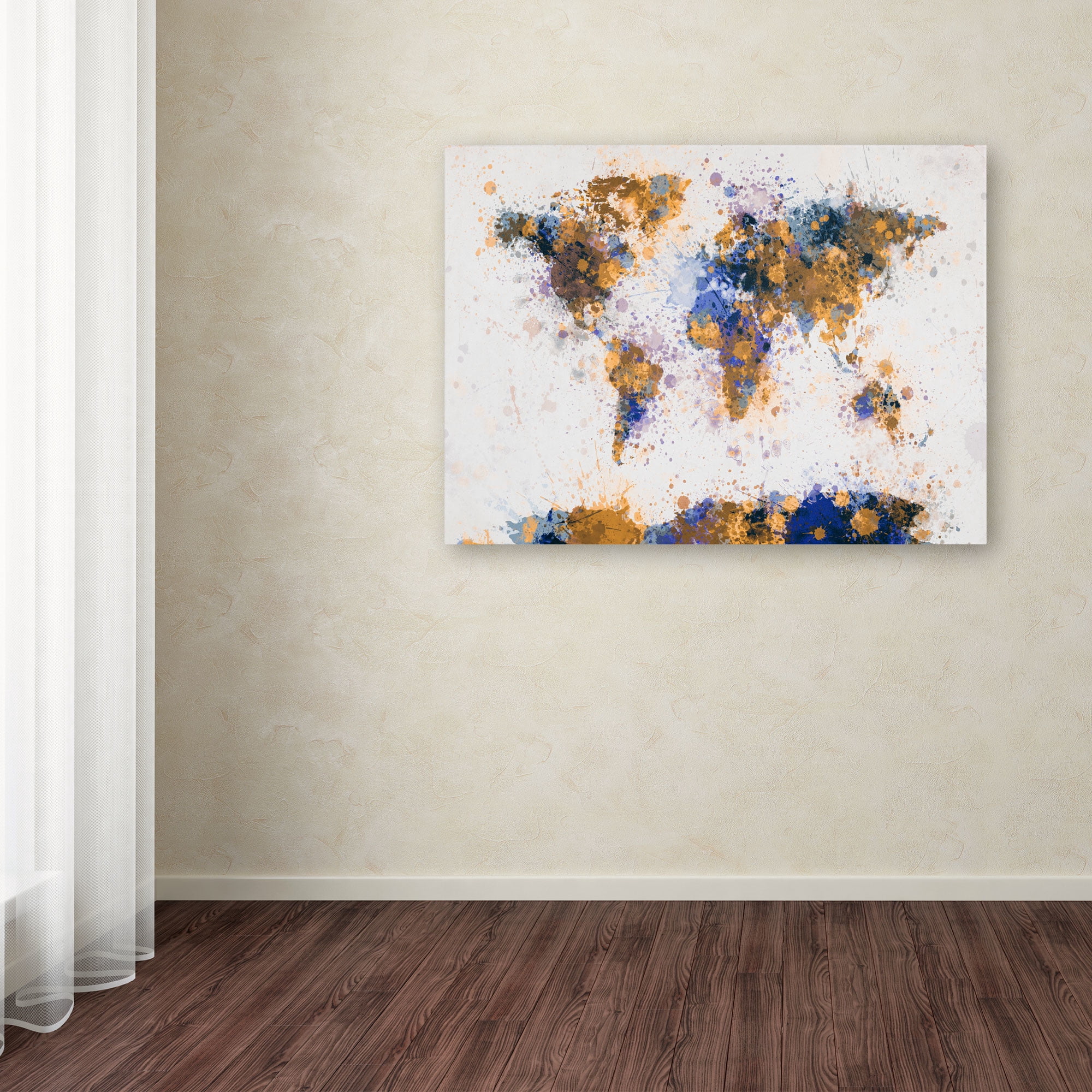 Trademark Art 'Paint Splashes World Map 2' Canvas Art by Michael Tompsett
