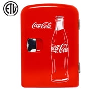 Coca-Cola Mini Fridge 4L 6 Can, Red Portable Beverage Cooler with AC/DC Car Adapter for Travel, Bedroom, Office, Dorm