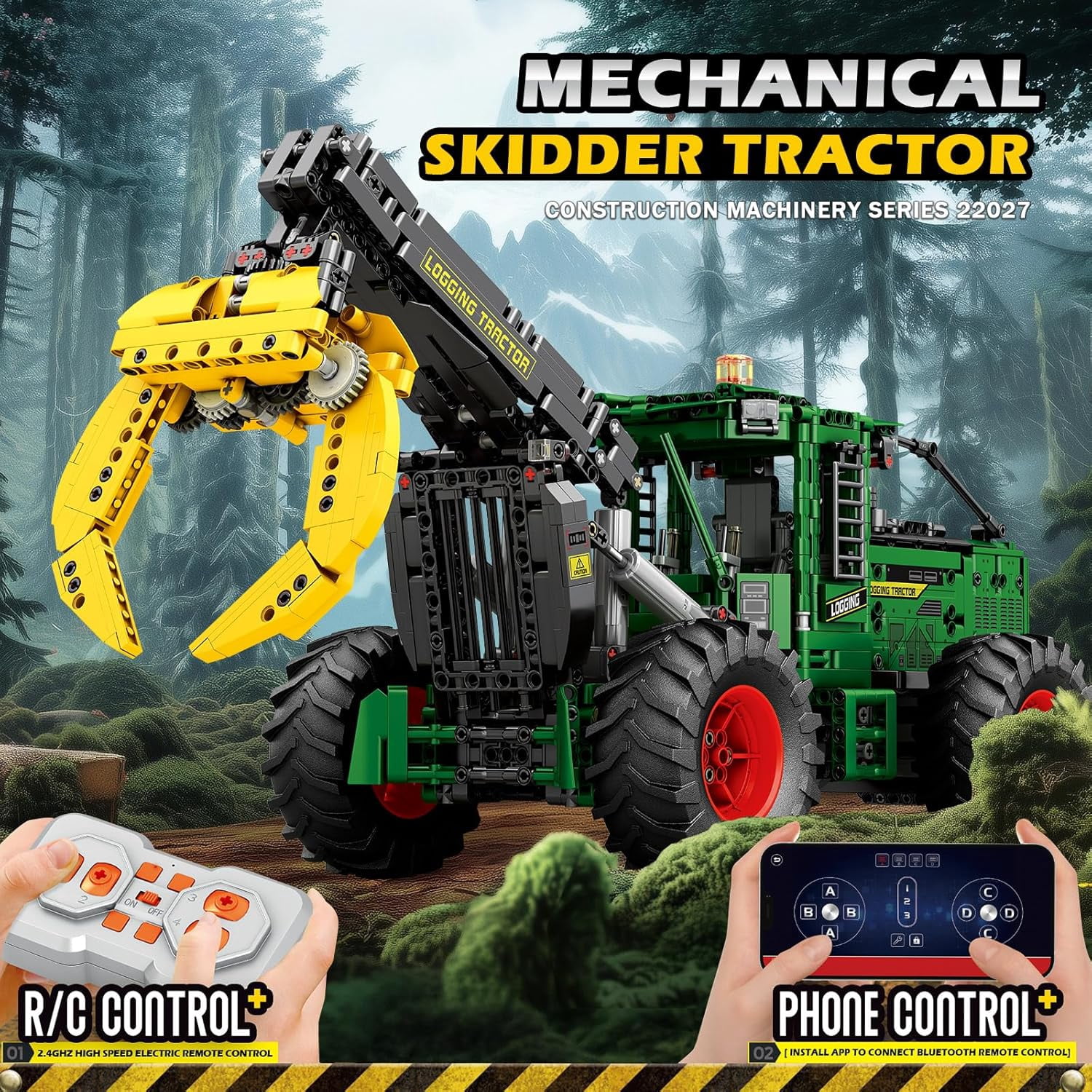Tractor Building Block Sets for Adults, RC Skidding Tractor Construction Vehicles Model Kit with 6 Motors, Engineering Collectible Display 22027, Technic Building Toys Gift for Adult