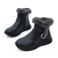 thumbnail image 5 of Womens Furry Mid Calf Snow Boots Fashion Casual Suede Wide Toe Fleece Lined Fuzzy Winter Walking Ankle Booties Blue Size 6, 5 of 7
