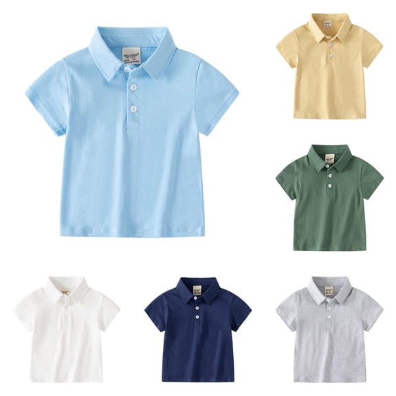 Ticikt Boys Short Sleeve Polo Shirts, Solid Lapel Collar Button Casual Primary School Uniform Tops for Kids,2-3 Years