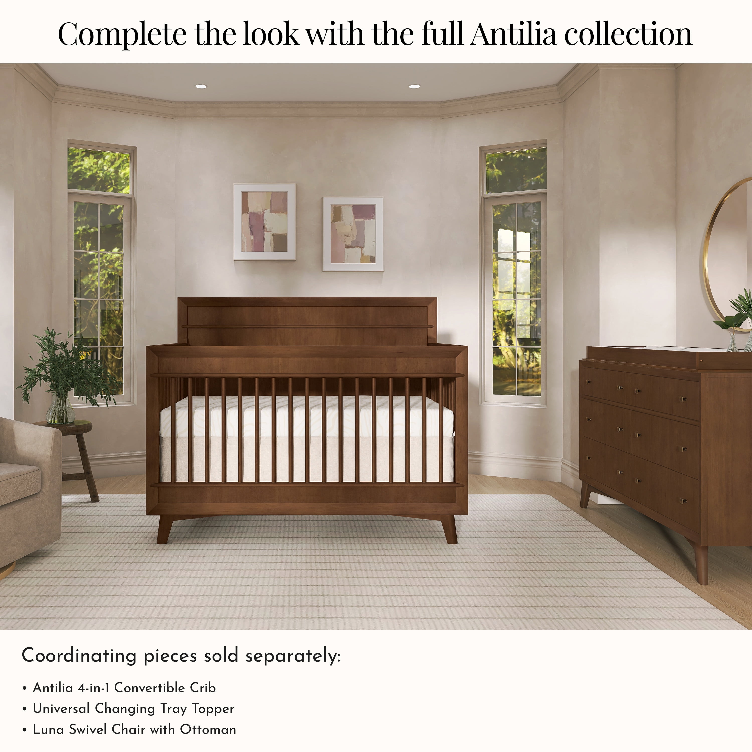 Evolur Loft Antilia Mid-Century 4-in1 Crib in Walnut
