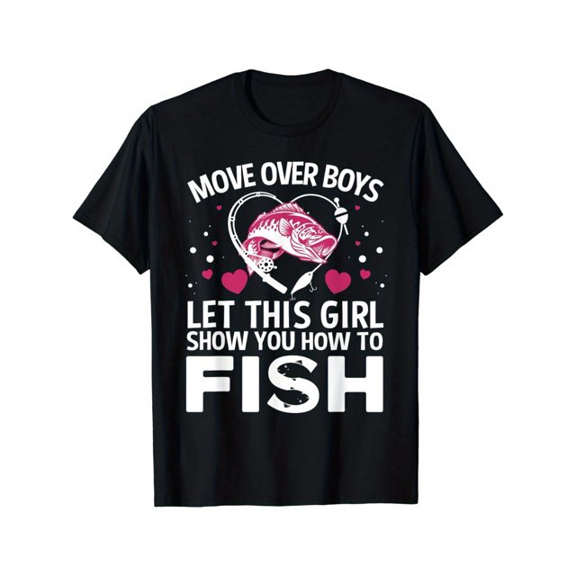 Girls Fishing Lovers Fishing Girl Fun Fishing Art T-Shirt, Men's Comfy T-shirt, Crew Neck, Short Sleeves, Graphic Tee Men's Summer Outdoor Clothes, Men's Clothing, Tops For Men, Casual Sporty Tee