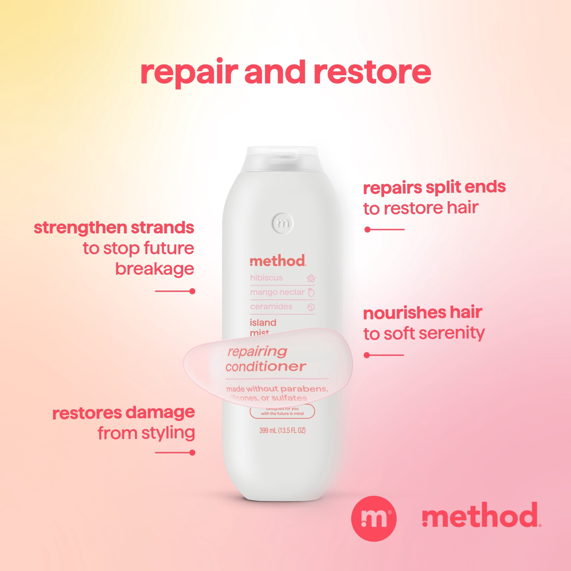 Method Repairing Conditioner, Island Mist – Nourishes Hair and Restores Damaged Strands – Paraben Free, Sulfate Free, Safe for Color-Treated Hair – 13.5 oz