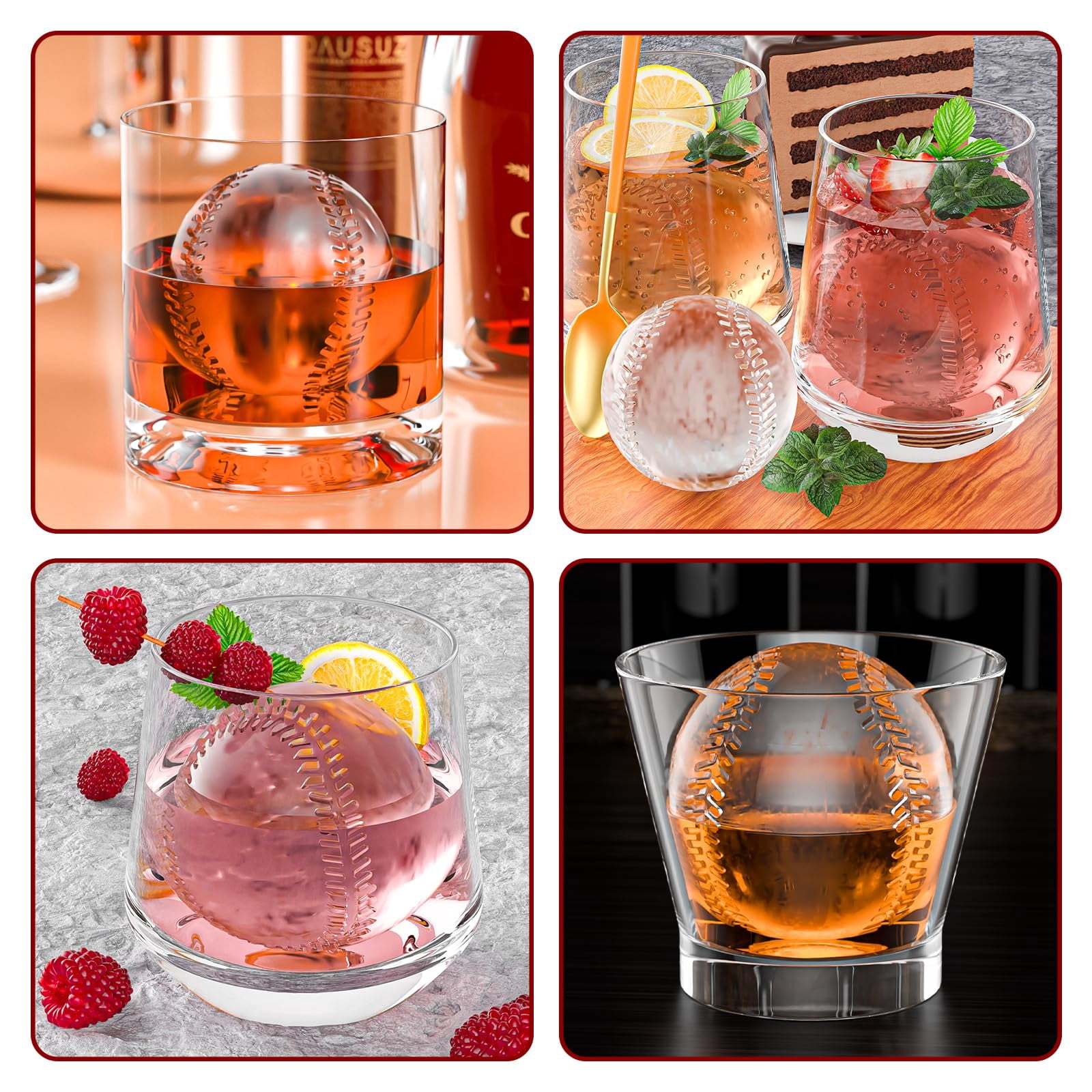 6 Chamber 2.2" 3d Baseball Gifts Ice Cube Tray With Funnel Large Round Ball Maker Mold Silicone Fun Shapes Sphere Molds For Chilling Brandy And Beverages