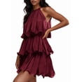thumbnail image 3 of Womens Sleeveless Chiffon Dress with Ruffle Hem Elegant Evening Gown Party Maxi Dress Wine Red S, 3 of 7
