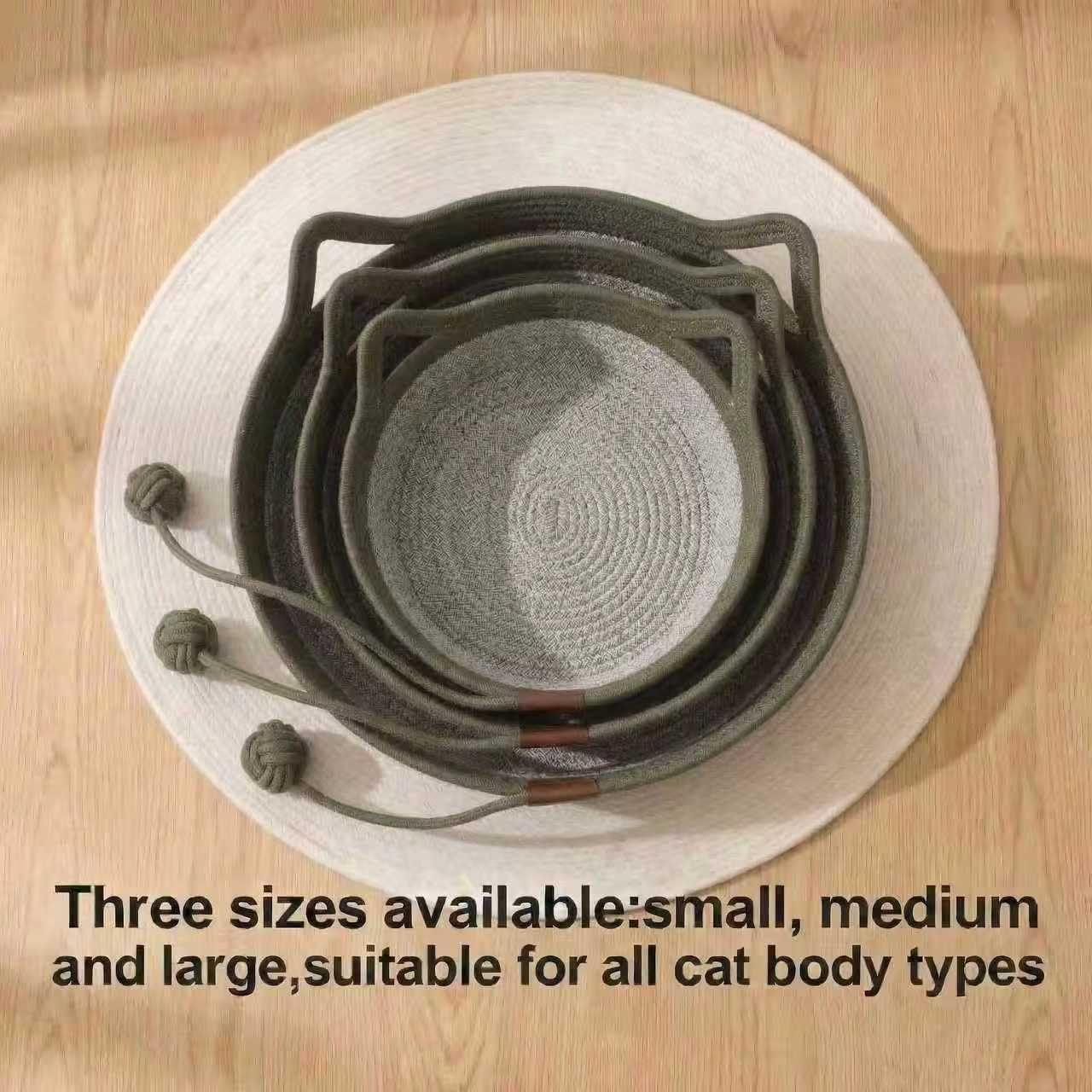 Handwoven cat Basket, cat Toy Basket with a Playing Rope Ball, Foldable Scratchable Hammock with Cat Ear Design - Breathable & Easy to Clean