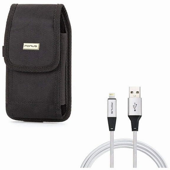 Case Belt Clip w 10ft USB Cable for iPhone XR - Swivel Holster Rugged Cover Pouch, Charger Cord Power Wire Braided Long Compatible With iPhone XR