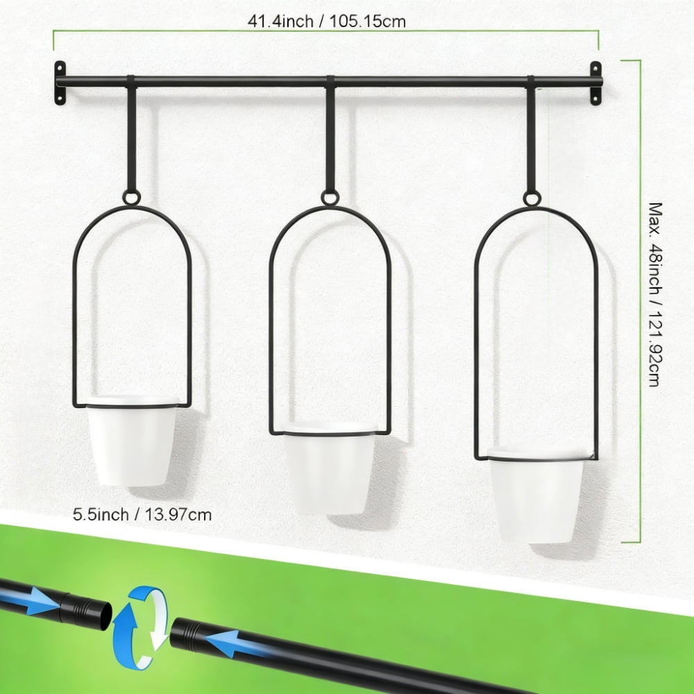 1 Set Adjustable Hanging Planters - Metal Wall Mounted Plant Holder with 3 Plastic Planter Pots for Indoor Herb Garden, Herb Planter Indoor, Balcony Planters & Window Plant Hanger