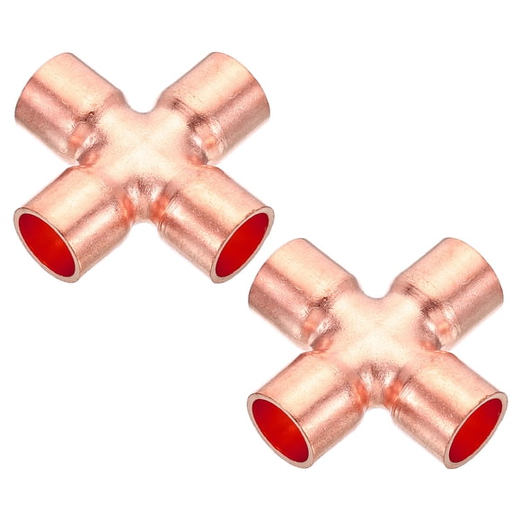 Uxcell Copper Cross Pipe Fitting 4 Way Copper End Feed Equal Connector for Plumbing Air Conditioning 1/2 Inch 2