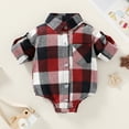 thumbnail image 3 of Younger Tree Newborn Baby Boy Girls Plaid Outfit Flannel Romper Tops Infant Long Sleeve Button Down Plaid Casual Bodysuit Clothes for 6-12 Months, 3 of 8