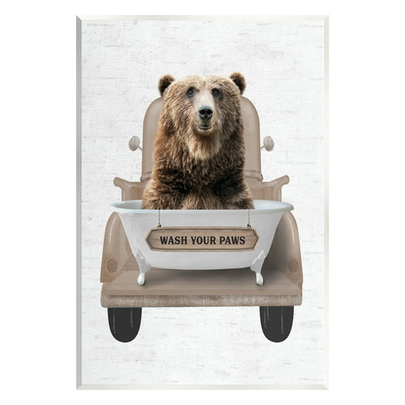 Stupell Industries Wash Your Paws Bear Animals & Insects Painting Unframed Art Print Wall Art, 10 x 15