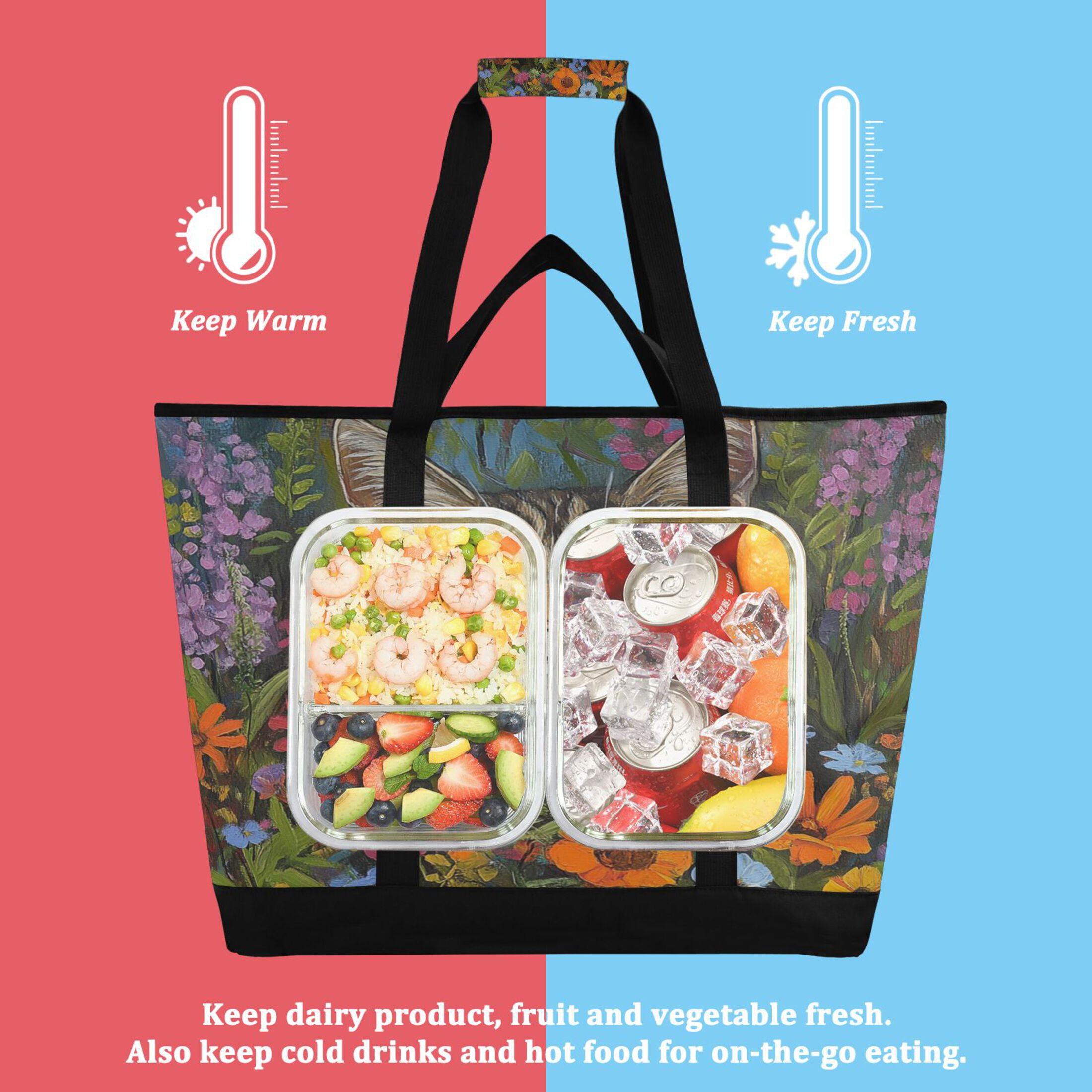 Large Hand-held Ice Pack Picnic Bag Insulation and Refrigeration Suitable for Shopping Picnics and Camping Garden Cute Cat