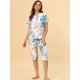 thumbnail image 4 of Conjunto De Pijama De Salón Elegante Con Botones En La Parte Delantera Y Cuello En V Floral Para Mujer Blanco S, 4 of 6