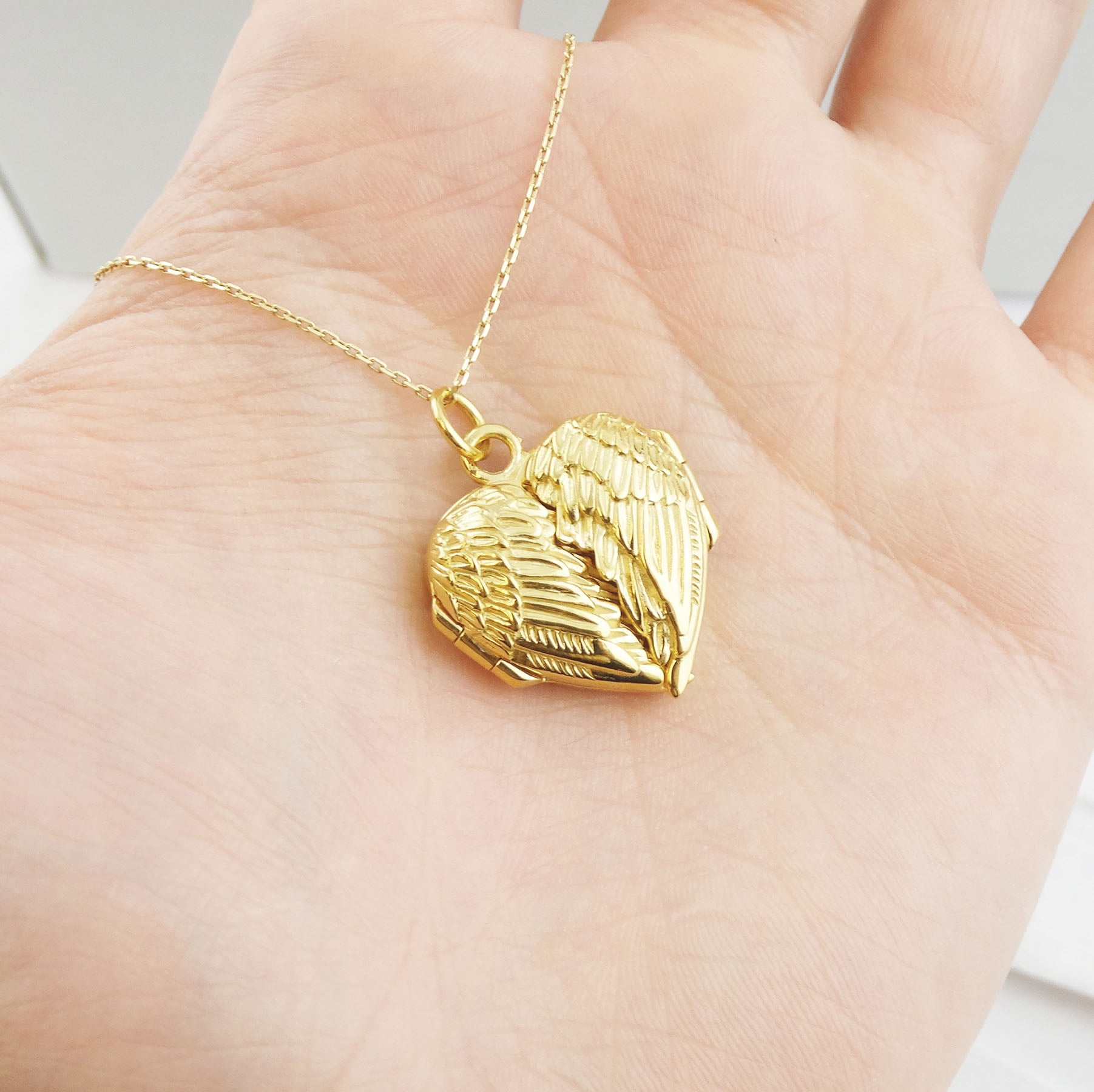 Personalized Angel Wings Locket Heart Necklace With Photo