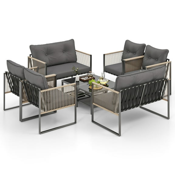 Gymax Set Of 8 Patio Furniture Set PE Rattan Conversation Sofa Set w/ Thick Cushions