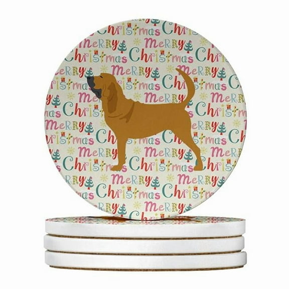 Bloodhound Merry Christmas Large Sandstone Coasters Pack of 4 4 in x 4 in