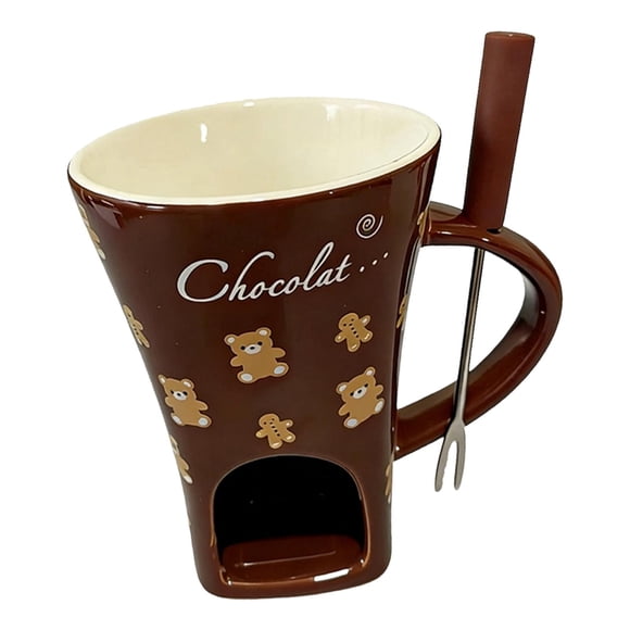 Taza para fondue de chocolate de 130 ml con tenedor para fundir queso. Utensilios de cocina. Marrón