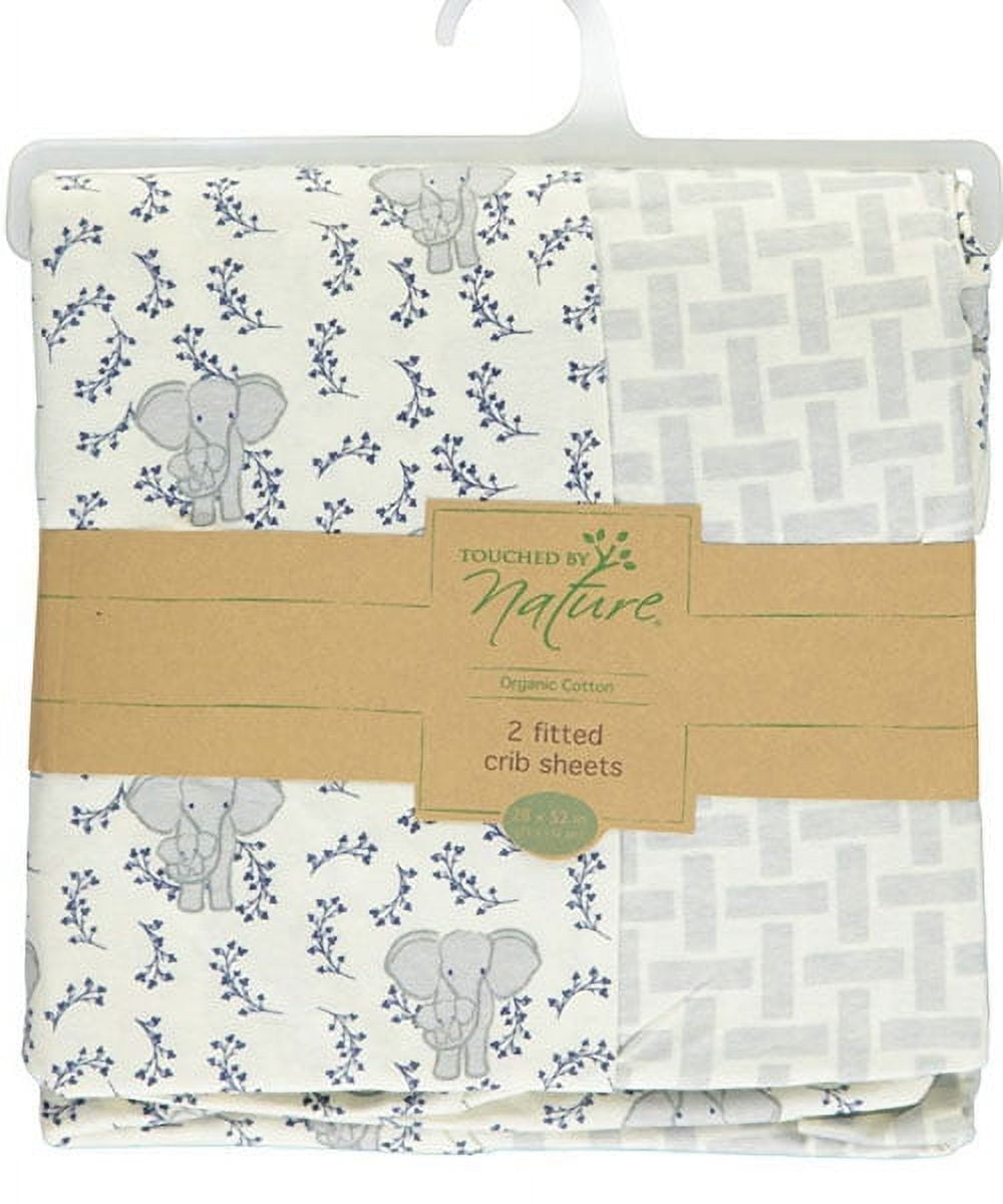 Touched by Nature Baby Boy Organic Cotton Crib Sheet, Blue Elephant, One Size