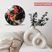 12 Inch Tempered Glass Wall Clock, Red Koi Swimming Pattern Design Wall Clock, Silent Clock, Suitable for Home Decoration (Battery Not Included), 30cm