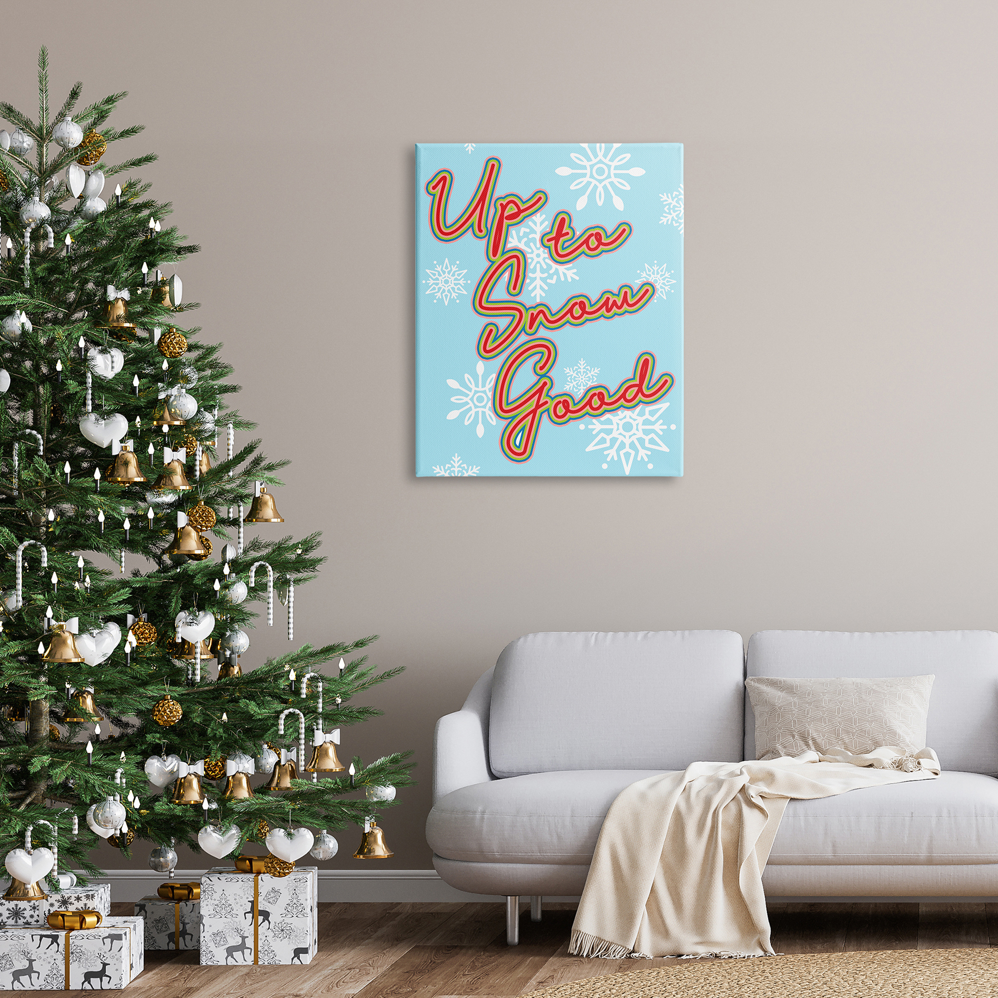 Up To Snow Good Witty Saying Snowflake Pattern Holiday Graphic Art Gallery-Wrapped Canvas Print Wall Art