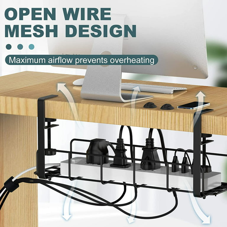  Under Desk Cable Management Tray, 15.7'' No Drill Steel Desk  Cable Organizers, Wire Management Tray Cable Management Rack, Desk Cable  Tray with Wire Organizer and Desk Cord Organizer : Electronics