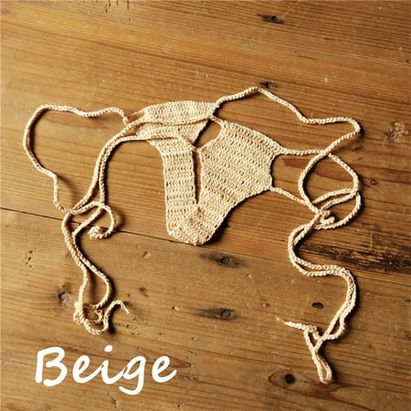 

ALSLIAO Women Lace Up Hand Crochet Thong G-String Panties Lingerie Underwear T-Back Beige