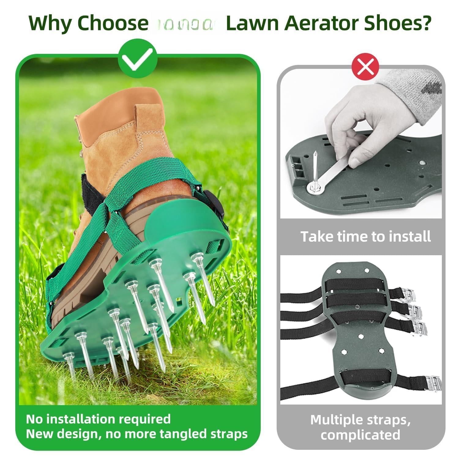 Lawn Aerator Shoes For Grass: Free-installation Aeration With Stainless Steel Shovel  Heavy Duty Spike Aerating Sandals Tool Yard Patio Garden
