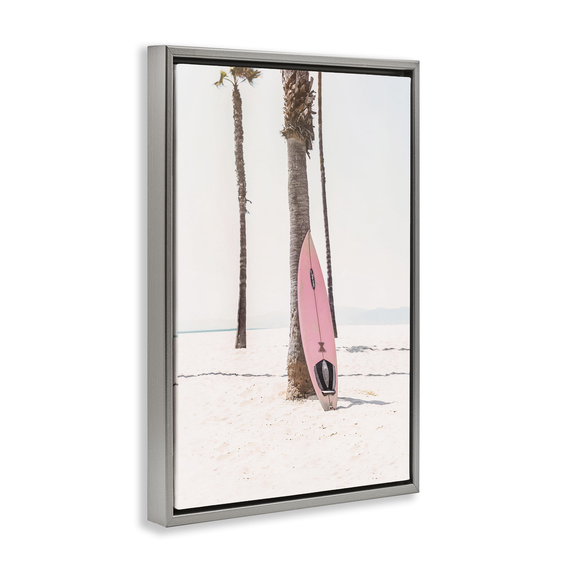 Stupell Industries Pink Surf Board Coastal Photography Gray Floater Framed Canvas Art Print Wall Art, 21 x 31