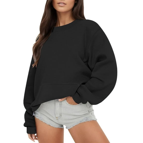 Dowegor Women's Solid Color Round Neck Oversized Sweatshirt Loose Fit Long Sleeve Light Sweatshirt Loose Blouse Women's Fashion Hoodies & Sweatshirts Hooded Sweatshirt Women Womens Fall Sweatshirts