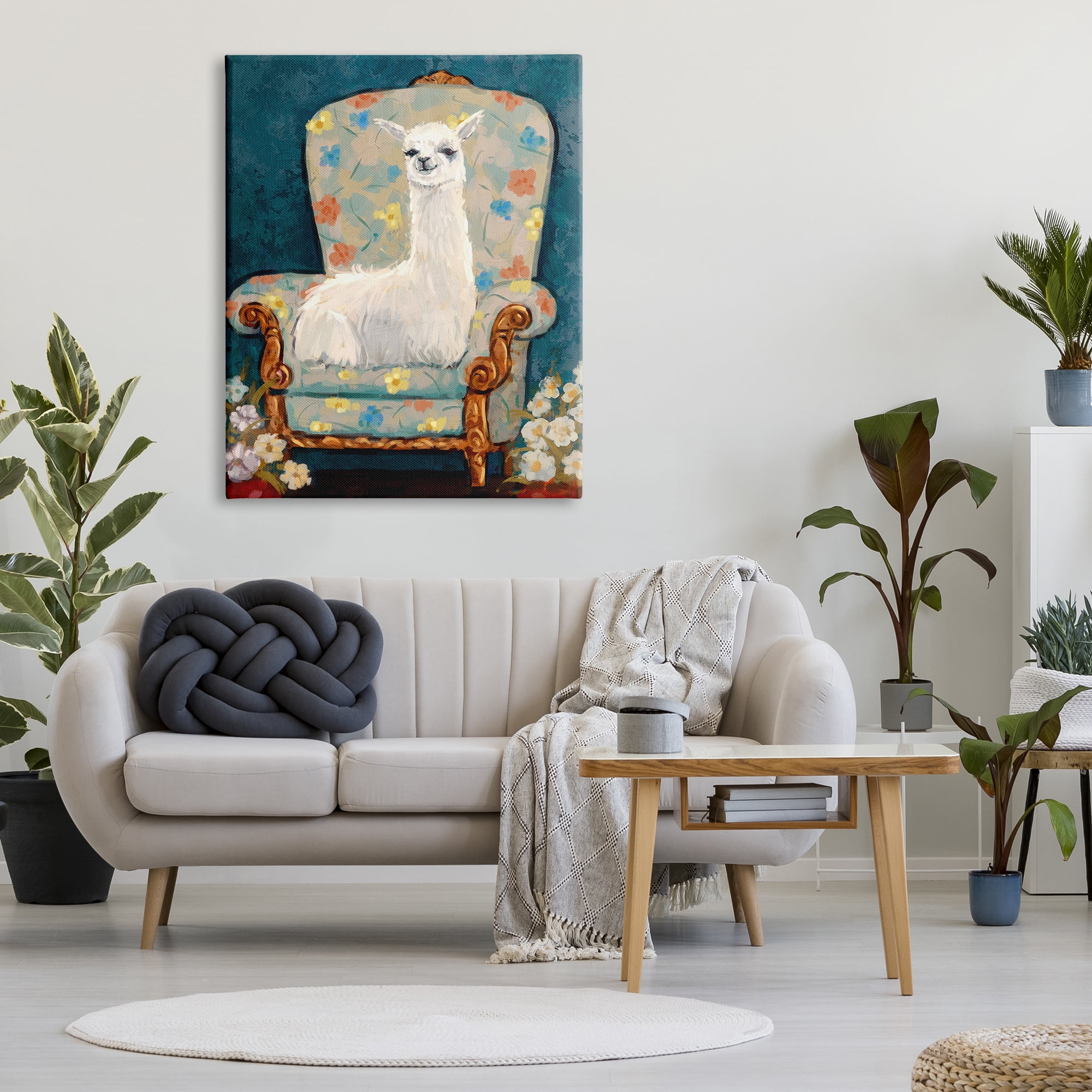 Stupell Industries Llama on Floral Armchair Animals & Insects Painting Gallery Wrapped Canvas Art Print Wall Art, 36 x 48