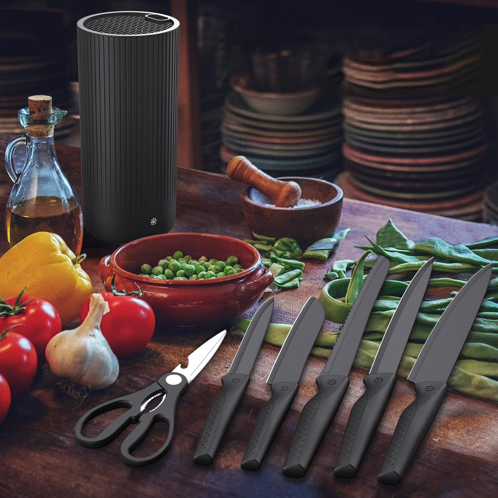 7Pc Household Knife Set, Ongmies Set Brewin Kitchen Set Set for Kitchen Block Utility Block Set Kitchen New Home Apartment Dishwash, Black