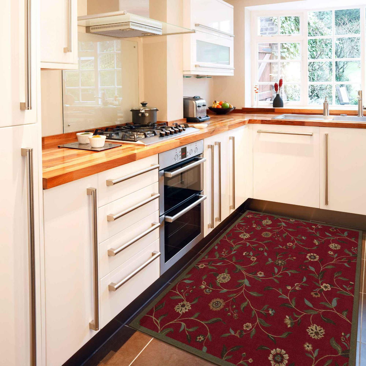 Ottomanson Ottohome Collection Non-Slip Rubberback Floral Leaves Design Indoor Rug