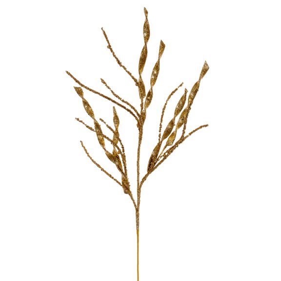 Vickerman 34" Gold Wavy and Spiral Glitter Spray, 6 per bag.