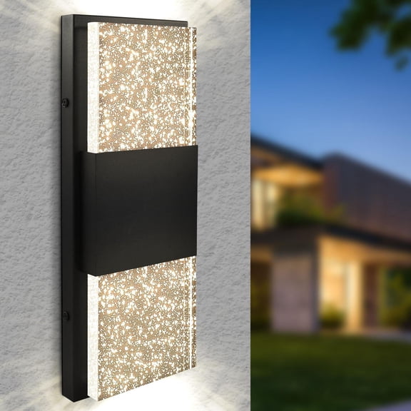 Luxrite Up Down LED Bubble Glass Outdoor Wall Light, 17", 3CCT 3000K-5000K, IP65, 12W, ETL