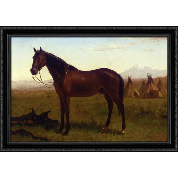 Portrait of a Horse 40x28 Large Black Ornate Wood Framed Canvas Art by Albert Bierstadt