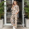 thumbnail image 3 of SCRAWLGOD Heart Animal Print Brown White Women's 2 Piece Outfits Turtleneck Drawstring Sweatshirt Wide Leg Pants Fashion Casual Sweatsuit Matching Loungewear Set for Sport, S, 3 of 7