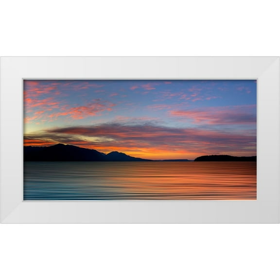 Jaynes Gallery 14x9 White Modern Wood Framed Museum Art Print Titled - USA-Washington State-Seabeck Composite panoramic sunset over Hood Canal