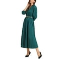 thumbnail image 4 of Vestido Maxi con Pliegues de Manga 3/4 para Mujer INSPIRE CHIC, Cuello en V, Cinturón, Talla 2XL, Verde Oscuro, 4 of 6