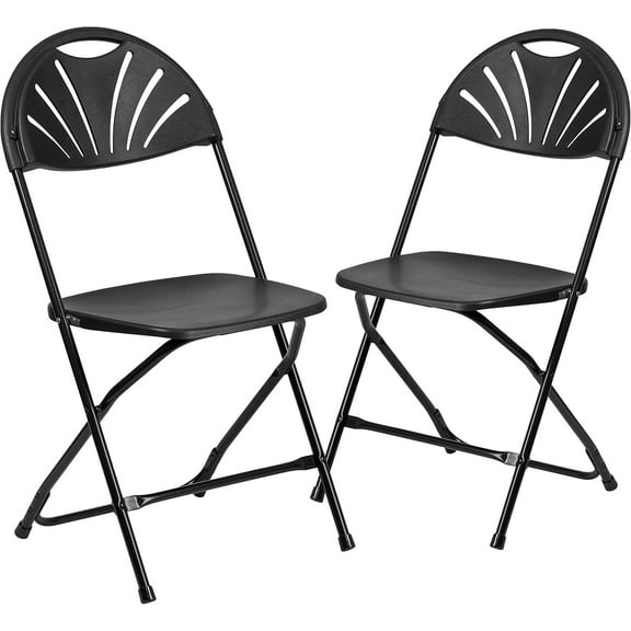 Brezey 2 Pack 650 lb. Capacity White Plastic Fan Back Folding Chair,21.25"D x 17.5"W x 35"H,Black