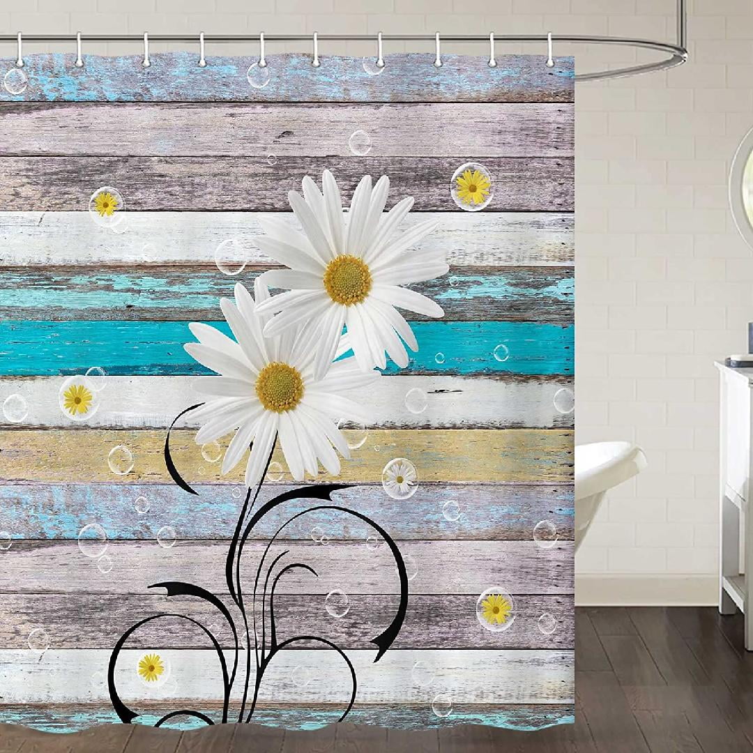 Rustic Daisy Shower Curtain, Rustic Farmhouse Shower Curtain Spring