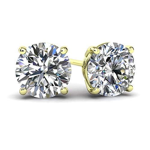 14K Pure Solid YellowWhite Gold 7MM Fashion Earrings Set With Cubic Zirconia
