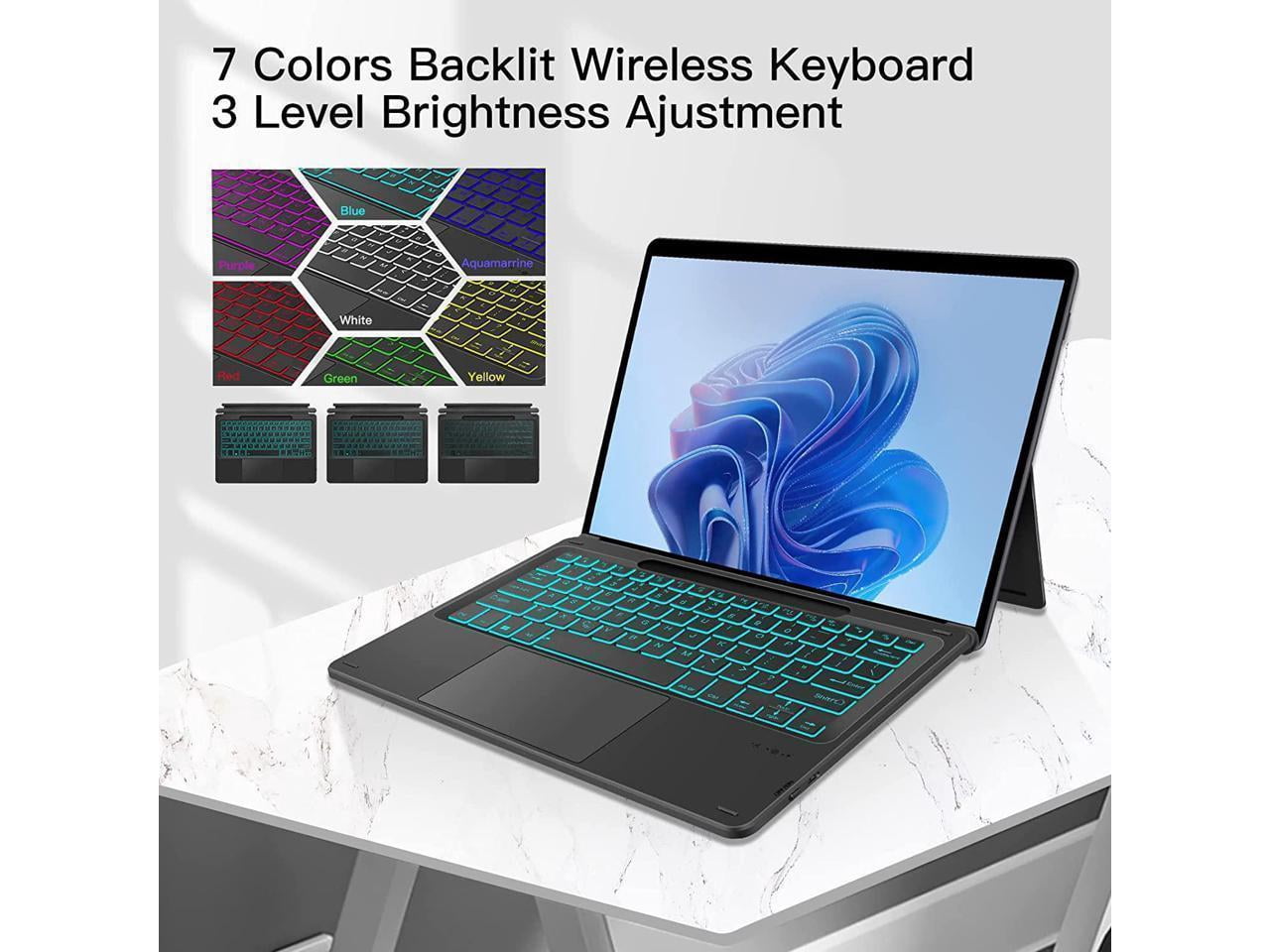 Type Cover for 13 inch Microsoft Surface Pro 10 / Pro 9 / Pro 8 / Pro X Wireless Thin Bluetooth Keyboard with Trackpad, 7 Colors Backlit Pencil Holder