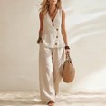 thumbnail image 2 of CIENVNSTG Two Piece Sets for Women Summer Sleeveless V-neck Cotton Linen Vest Waistcoat Casual Wide Leg Pants Suits Beach Vacation White 2XL, 2 of 8