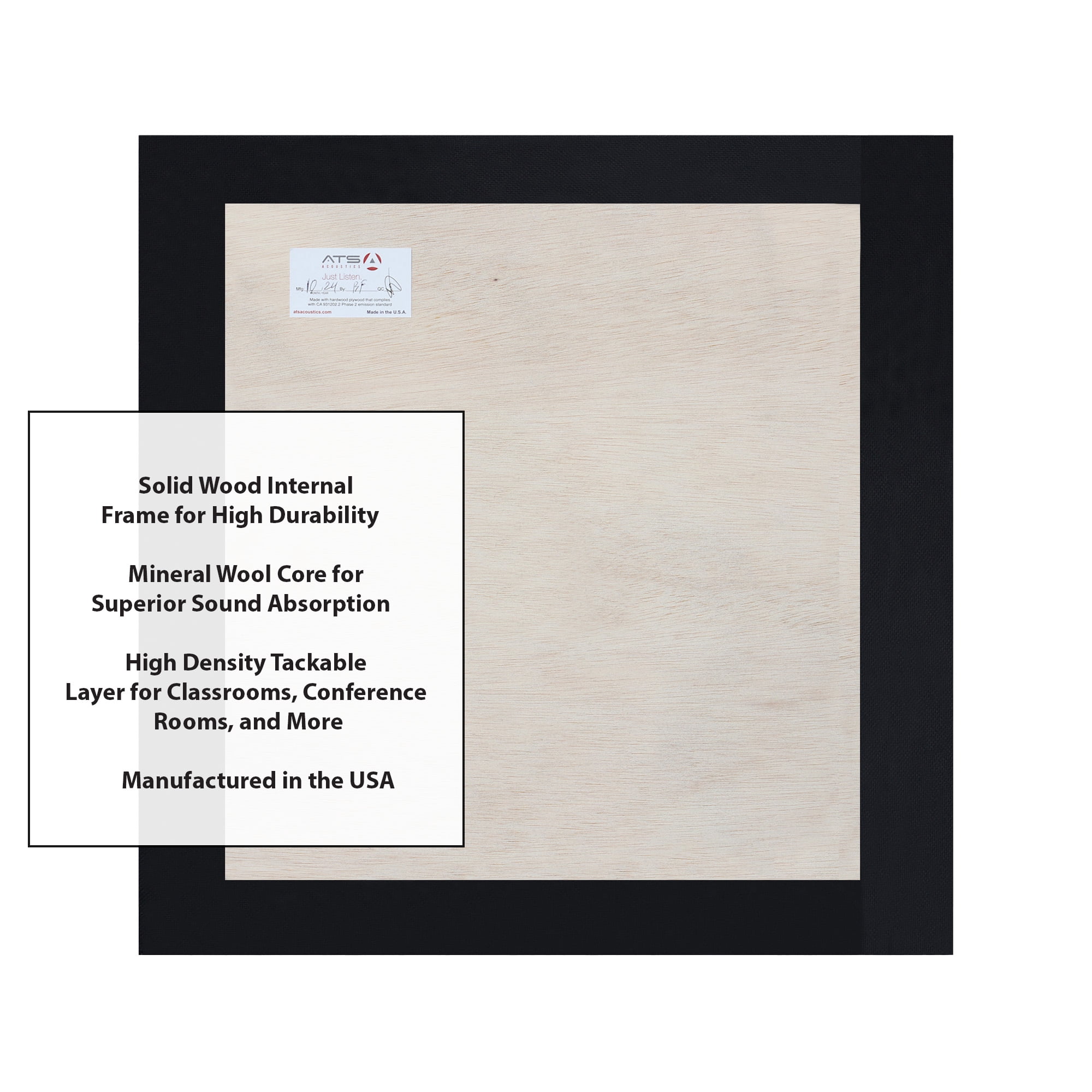 ATS Acoustics Tackable Acoustic Panel 24" x 24" x 2" Sound Absorbing Professional Studio Quality Tack Board Wall Panel (Pitch)