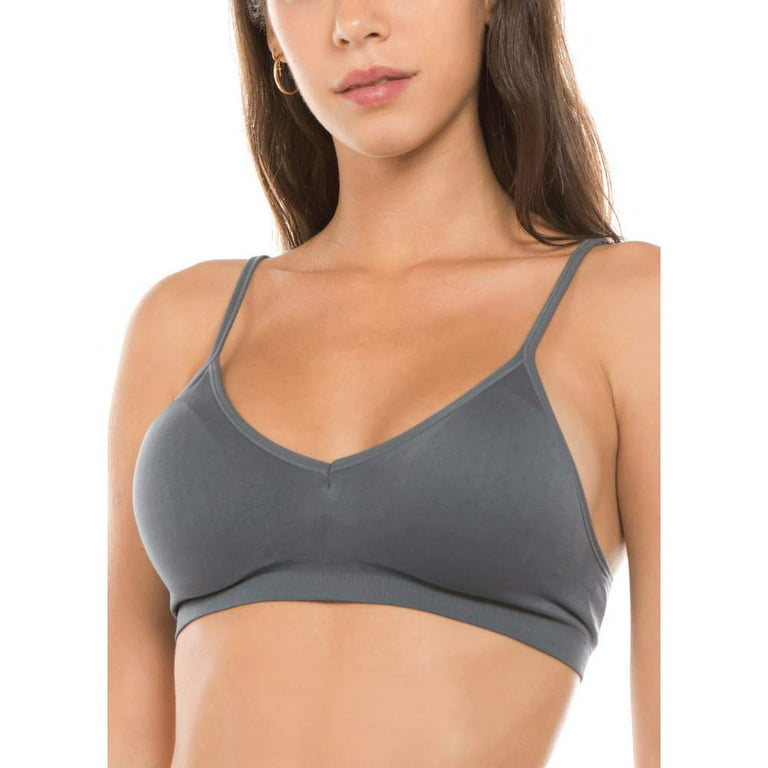 Women's Seamless V-Neck Padded Bralette with Adjustable Straps (One Size  Fits All)