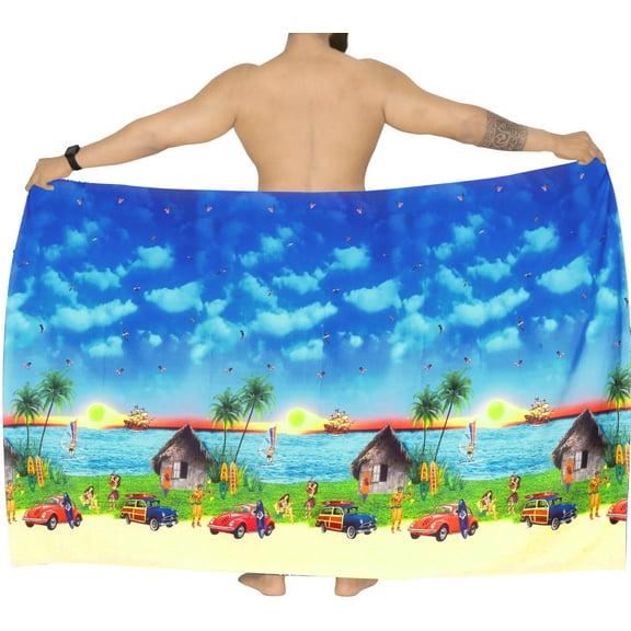 LA LEELA Men's Swim Bath Trunk Swimsuit Regular Surfing Swimwear Sarong Long Pareo Beach Wrap One Size Sky, Holiday Summer Vacation Party