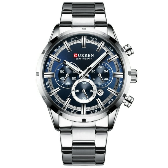 CURREN Curren 8355M Men's Stainless Steel Quartz Watch with Calendar, 3 ATM Water Resistant, White Case Blue Dial, Business Casual Timepiece