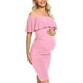 thumbnail image 4 of Ruffle Off Shoulder Fitted Maternity Dress, Ruched Side Bodycon Formal Pregnancy Dress for Baby Shower/Photography, 4 of 5