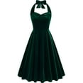 thumbnail image 2 of qolati Women Vintage 1950s Velvet Dresses Halter Wrap Cocktail Party Audrey Midi Dress Elegant Sleeveless Pleated A Line Rockabilly Dress, 2 of 5